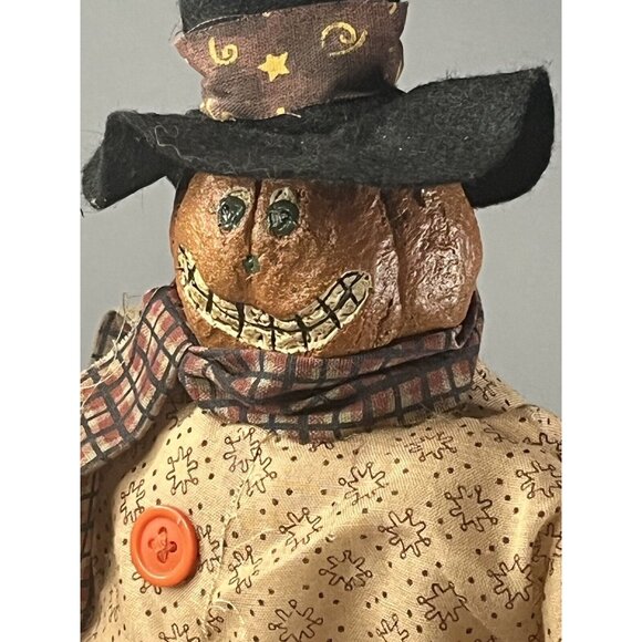 Pumpkin Head Scarecrow 21" Halloween Decoration Bean Bag Shelf Sitter Plush - Picture 3 of 8